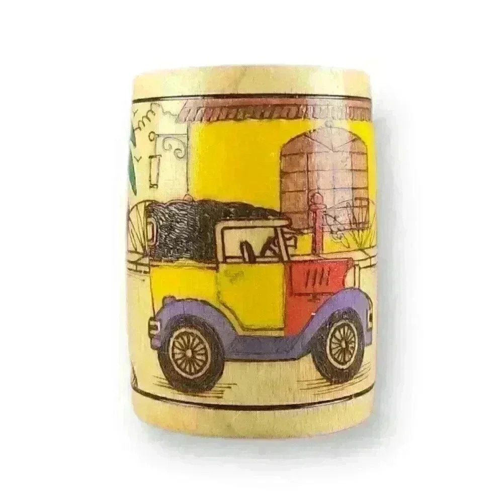 Bahamas Souvenir Bamboo Hand Painted Folk Art Villa & Car Tankard Stein Mug Cup - Picture 1 of 7
